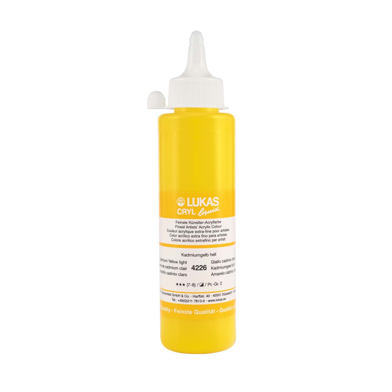 Lukas Cryl Liquid Soft Body Acrylic Paints for Painting - Professional Low Viscosity - 250 ml Bottle Cadmium Yellow Light
